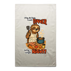 Sloth, Dinner Every Night - AS Colour Tea Towel Cream One Size Tea Towel Printed In Australia
