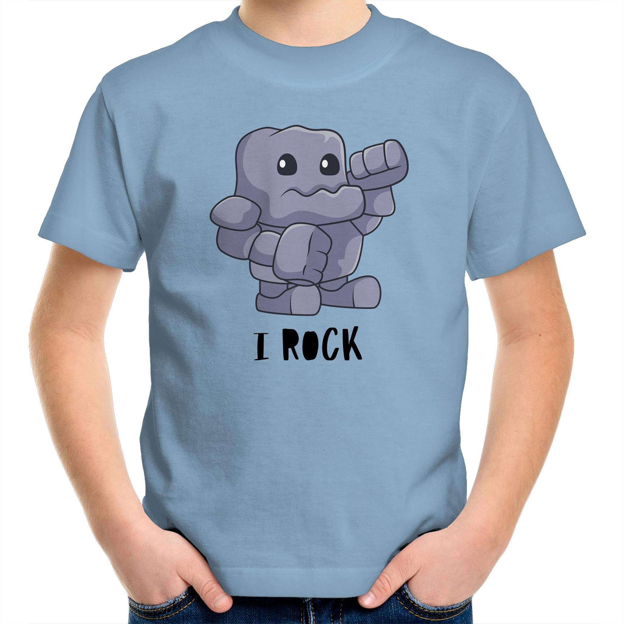 I Rock - Kids Youth T-Shirt Carolina Blue Kids Youth T-shirt Music Printed In Australia
