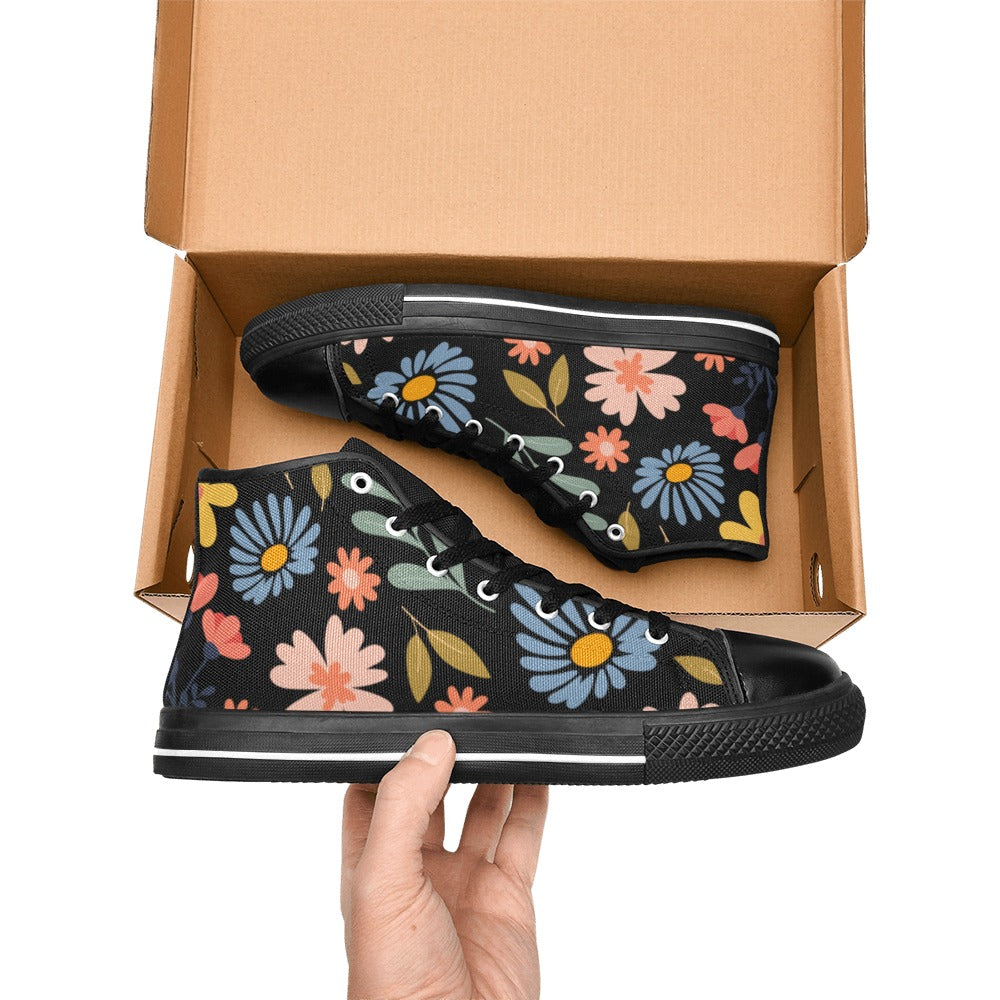 Boho Flowers And Leaves Women's High Top Canvas Shoes Womens Classic High Top Shoes Plants Printed Offshore