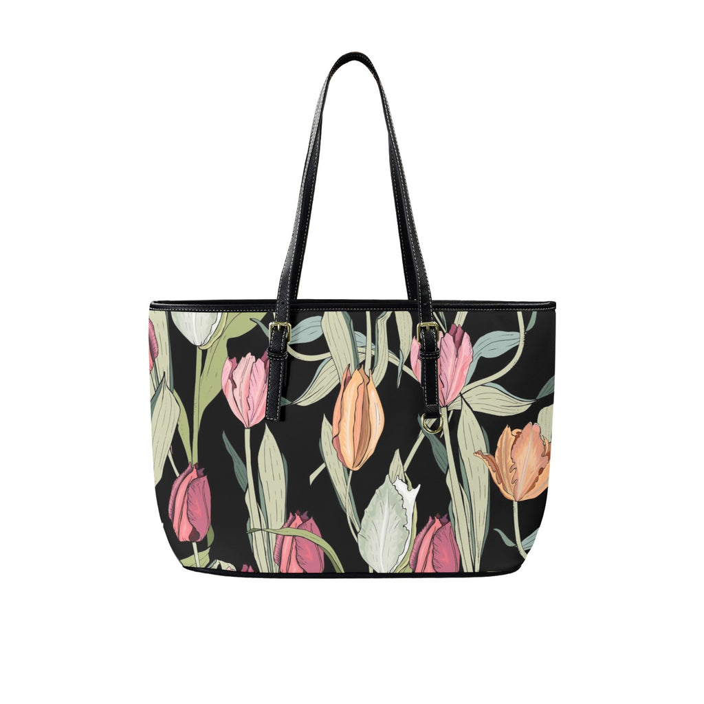 Tulips - Leather Tote Bag-Large