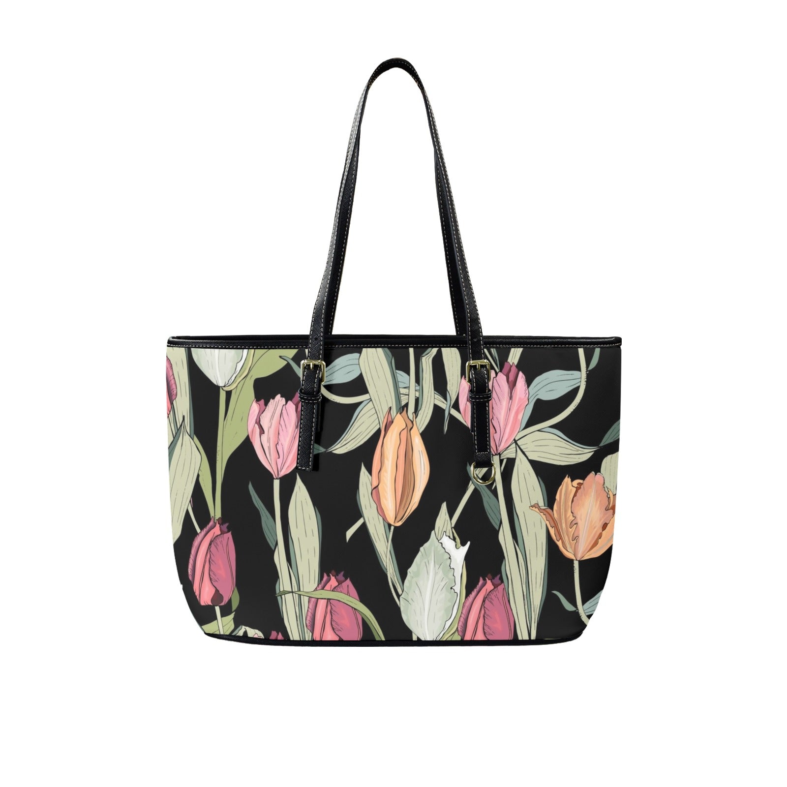 Tulips - Leather Tote Bag-Large