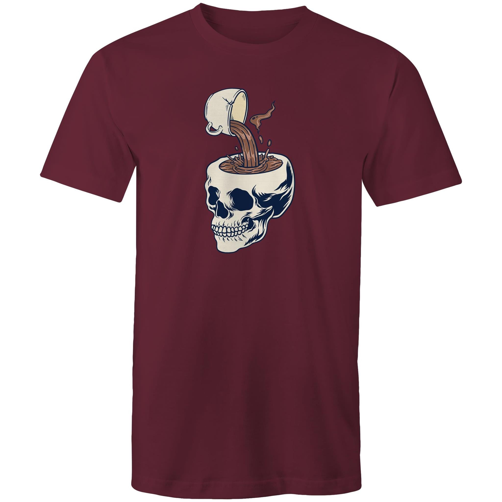 Coffee Skull - Mens T-Shirt Burgundy Mens T-shirt Coffee Printed In Australia