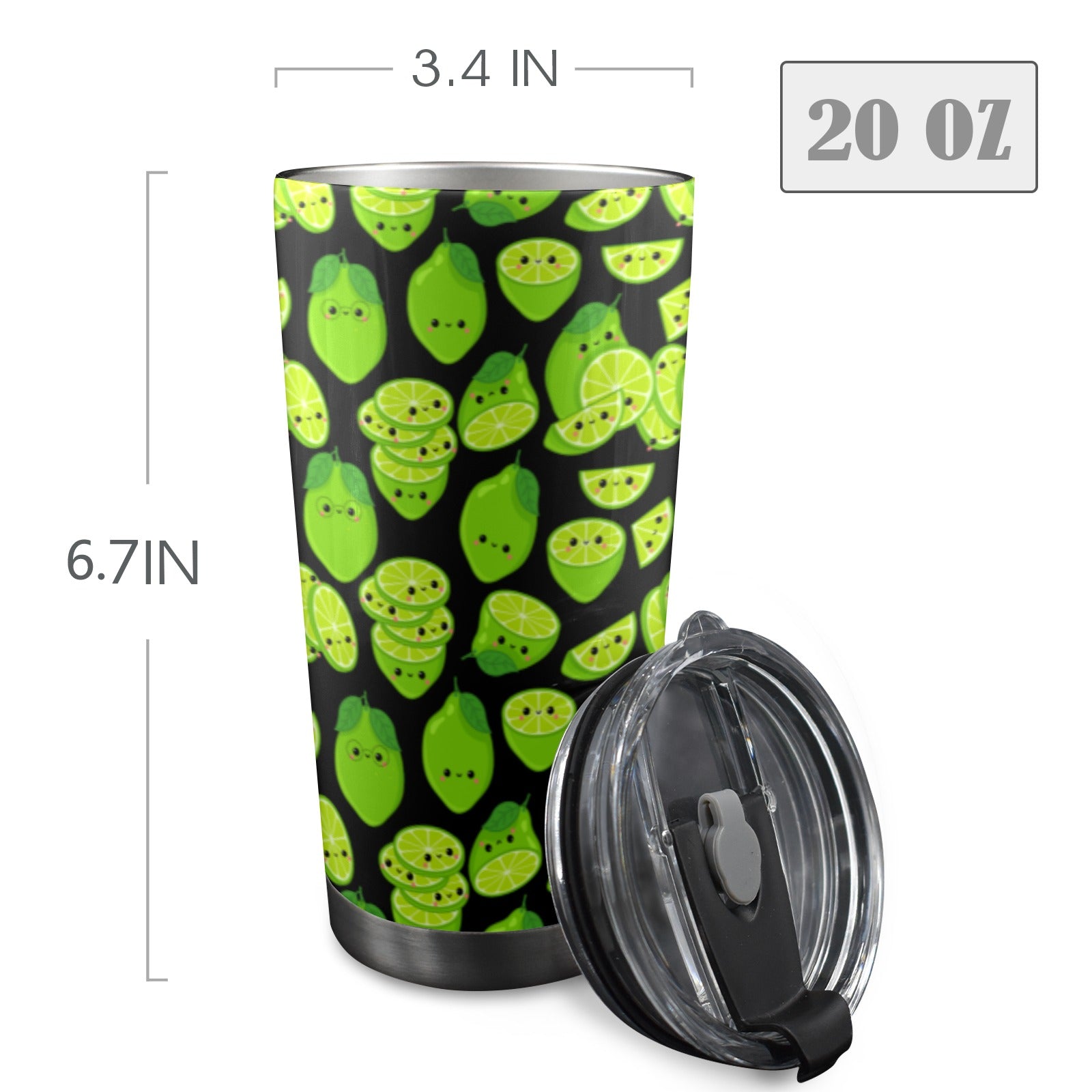 Cute Limes - 20oz Mobile Tumbler with Lid (Black Lock) 20oz Travel Mug Food Printed Offshore