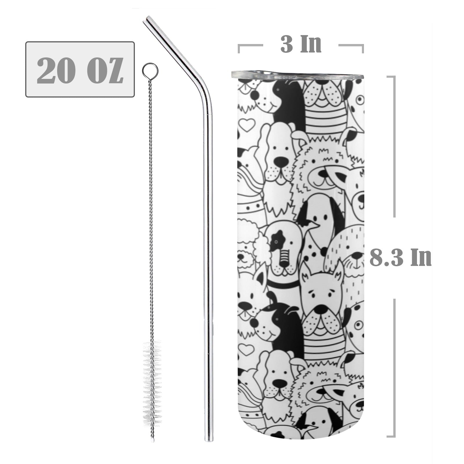 Black And White Dogs - 20oz Tall Skinny Tumbler with Lid and Straw