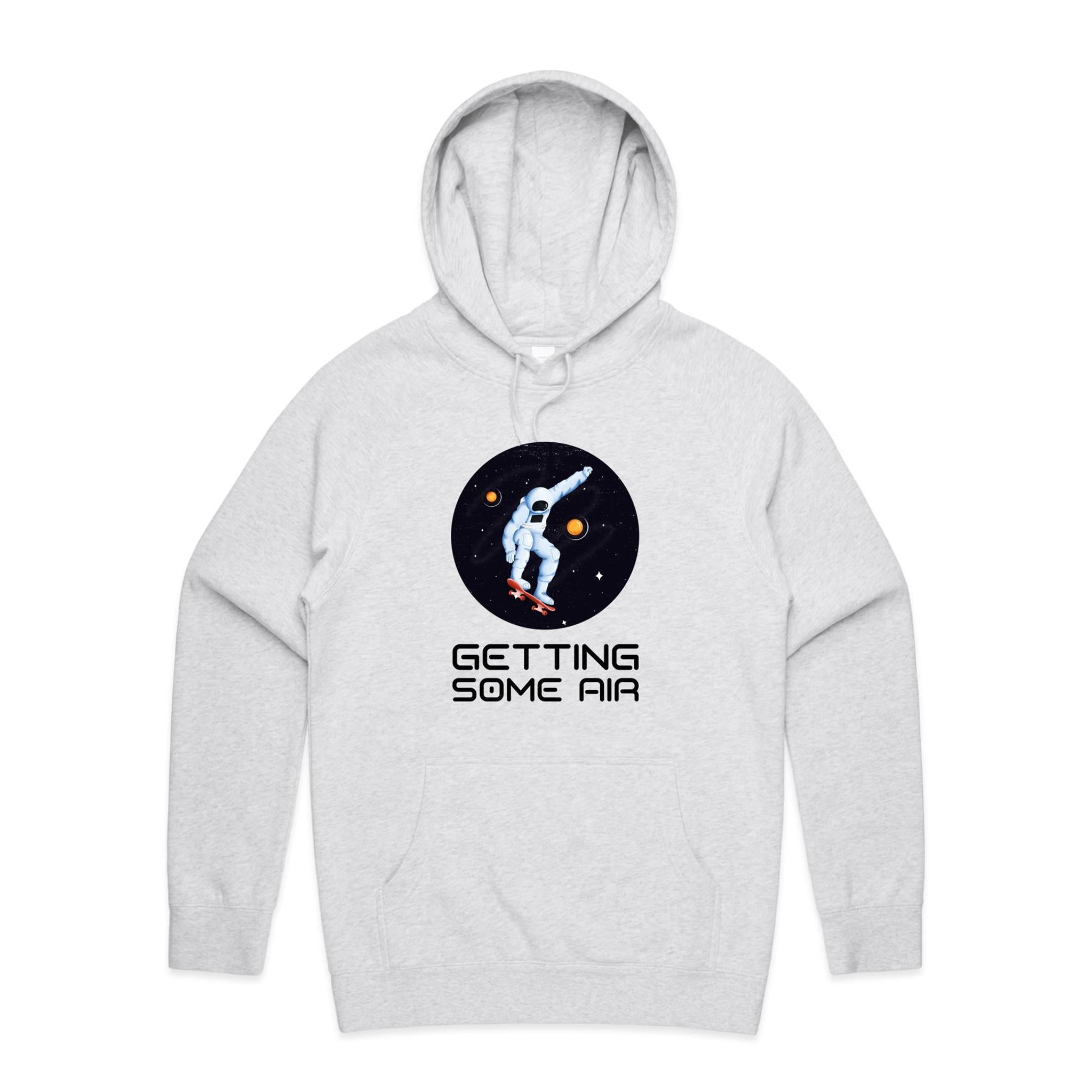 Getting Some Air, Skateboard Astronaut - Mens Hoodie White Marle Mens Hoodie Printed In Australia Space