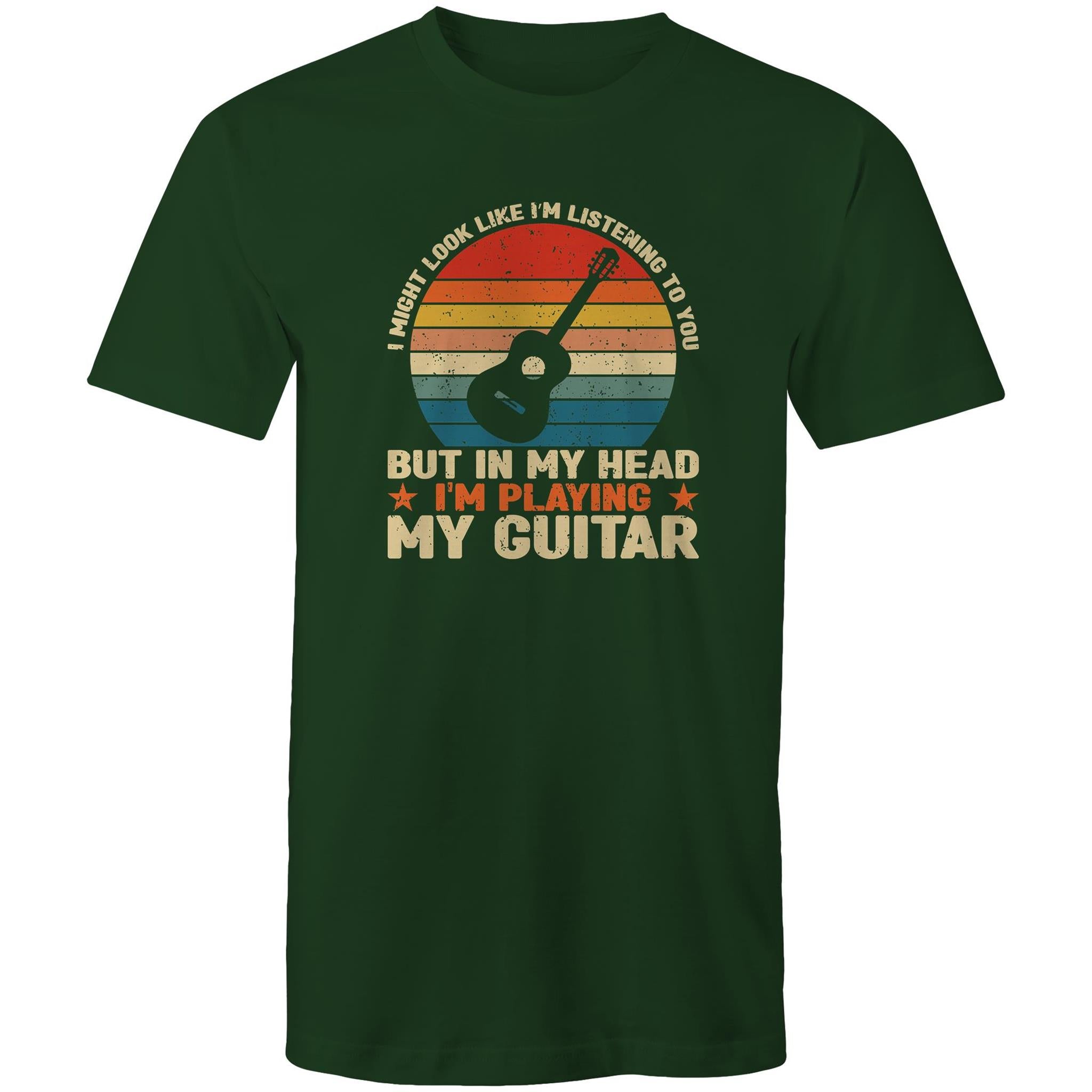 In My Head I'm Playing My Guitar - Mens T-Shirt Forest Green Mens T-shirt Music Printed In Australia