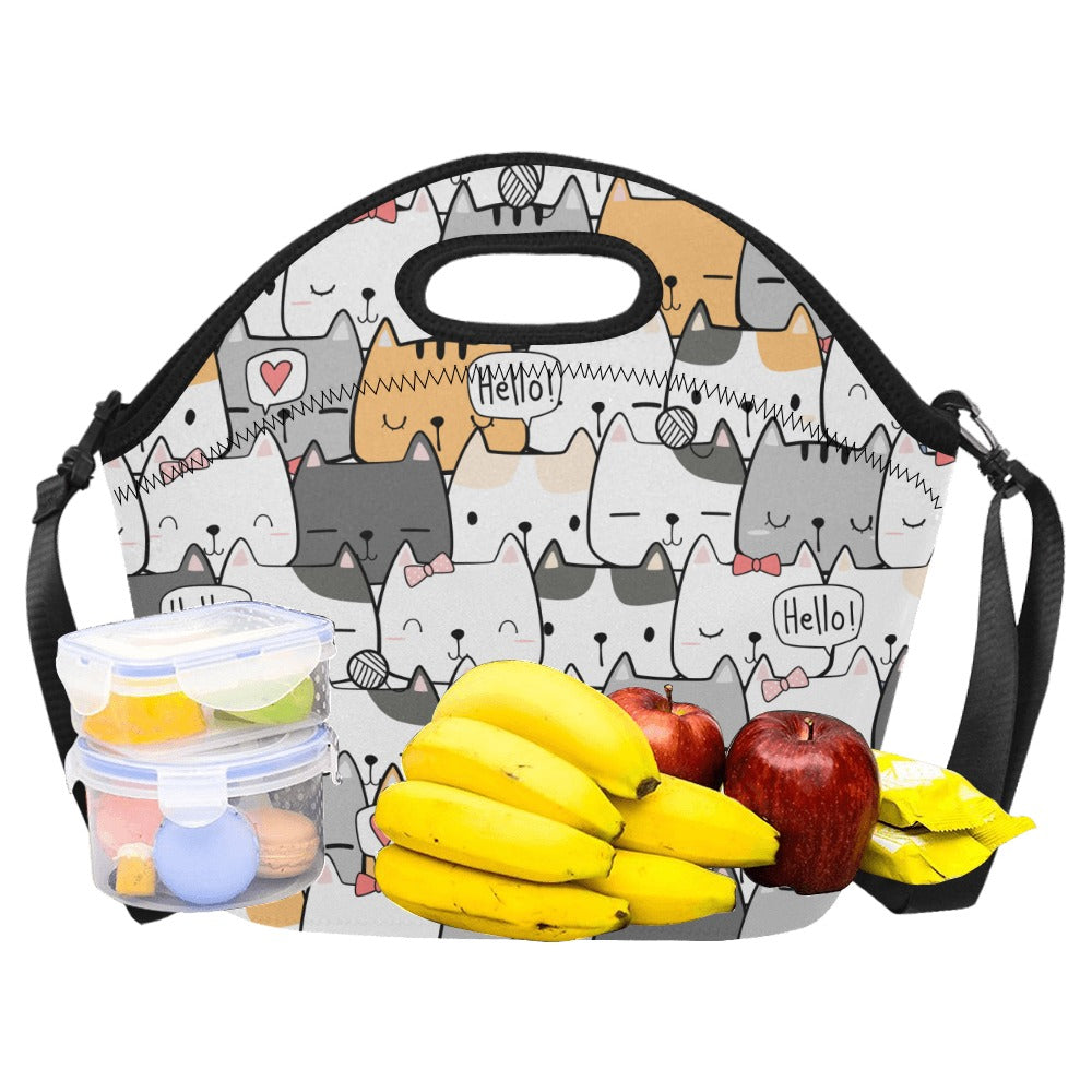 Cat Hello - Neoprene Lunch Bag Neoprene Lunch Bag Printed Offshore