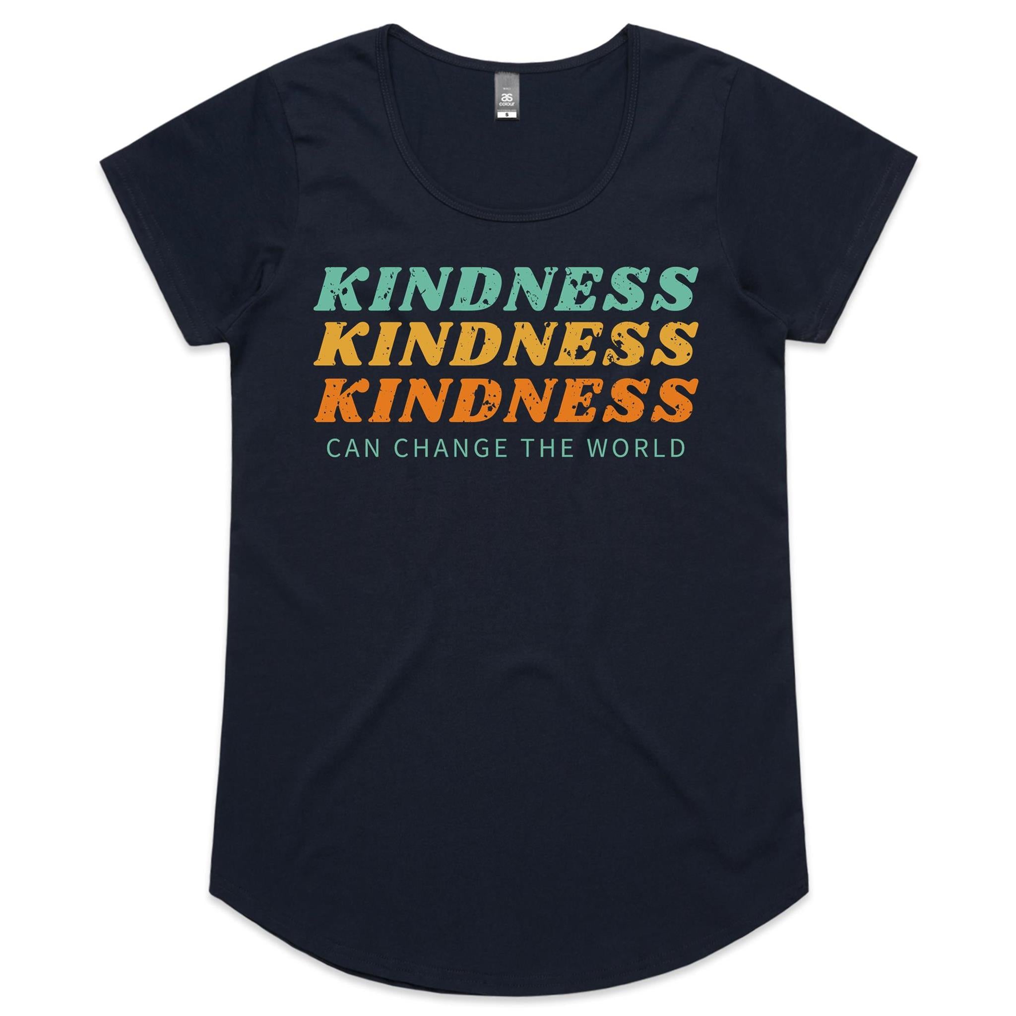 Kindness Can Change The World - Womens Scoop Neck T-Shirt Navy Womens Scoop Neck T-shirt Kindness Printed In Australia