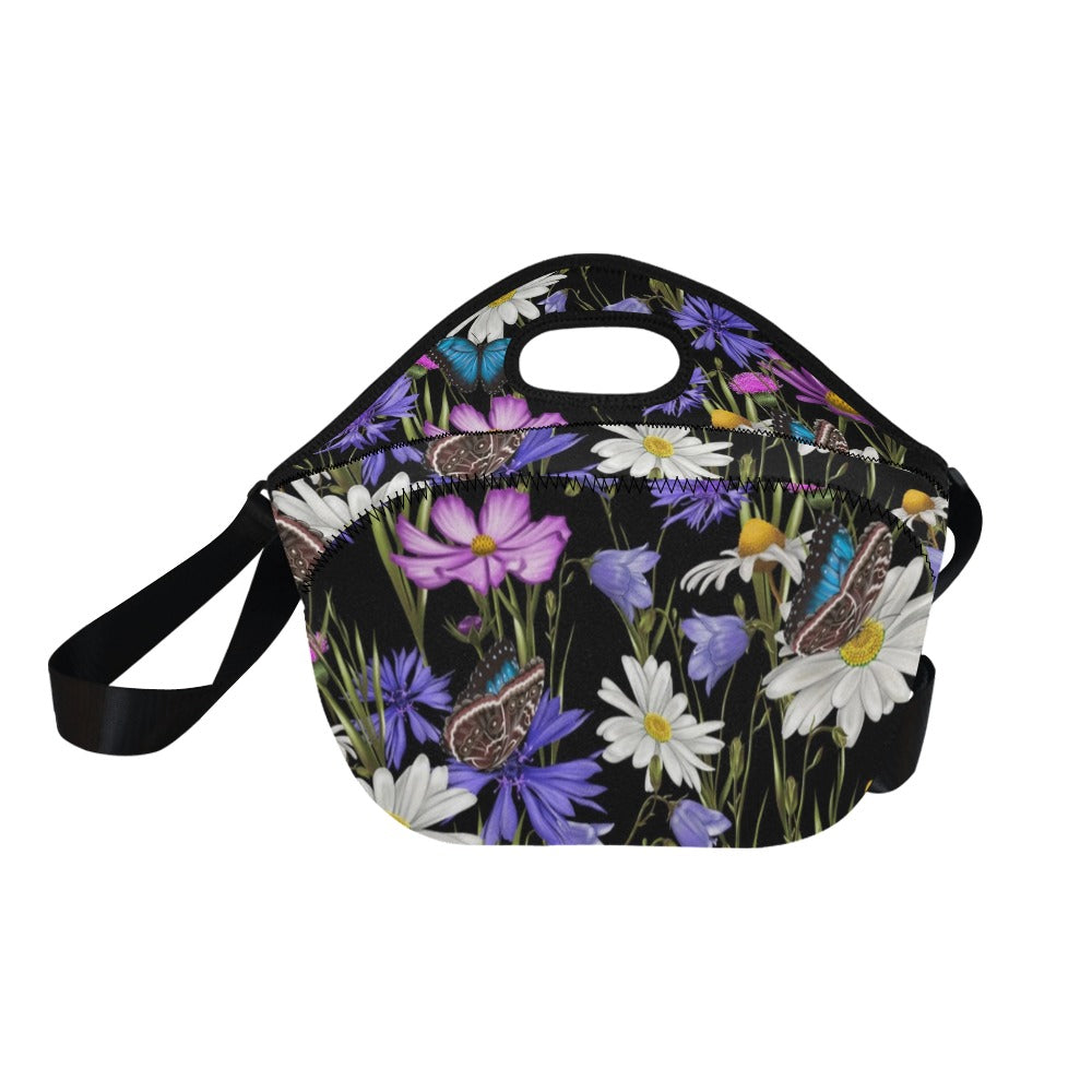 Butterfly Flowers - Neoprene Lunch Bag Neoprene Lunch Bag Printed Offshore