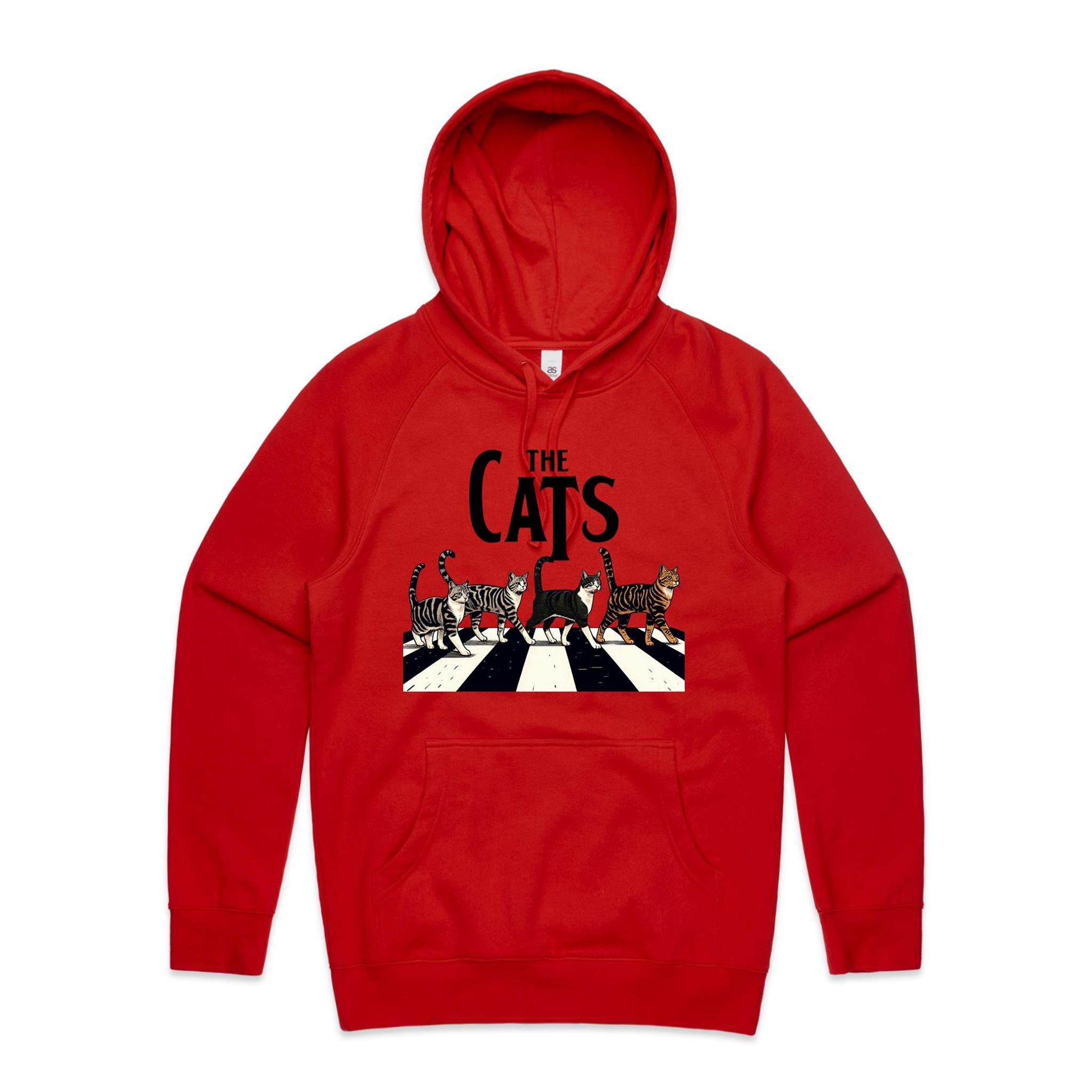 The Cats, Fab Four Crossing The Road - Mens Hoodie Red Mens Hoodie animal Music Printed In Australia