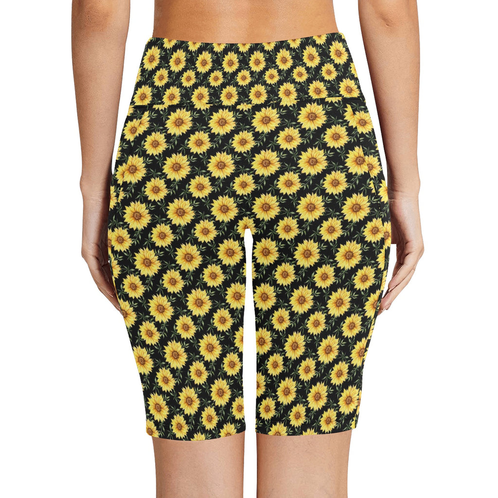 Painted Sunflower Women's Bike Shorts With Side Pockets