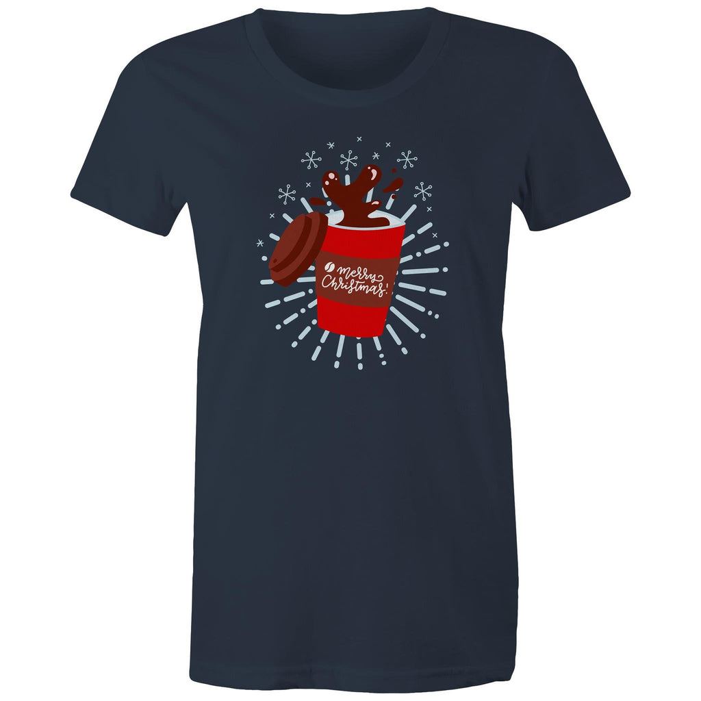 Christmas Coffee - Womens T-shirt Navy Womens Christmas T-shirt Christmas Printed In Australia