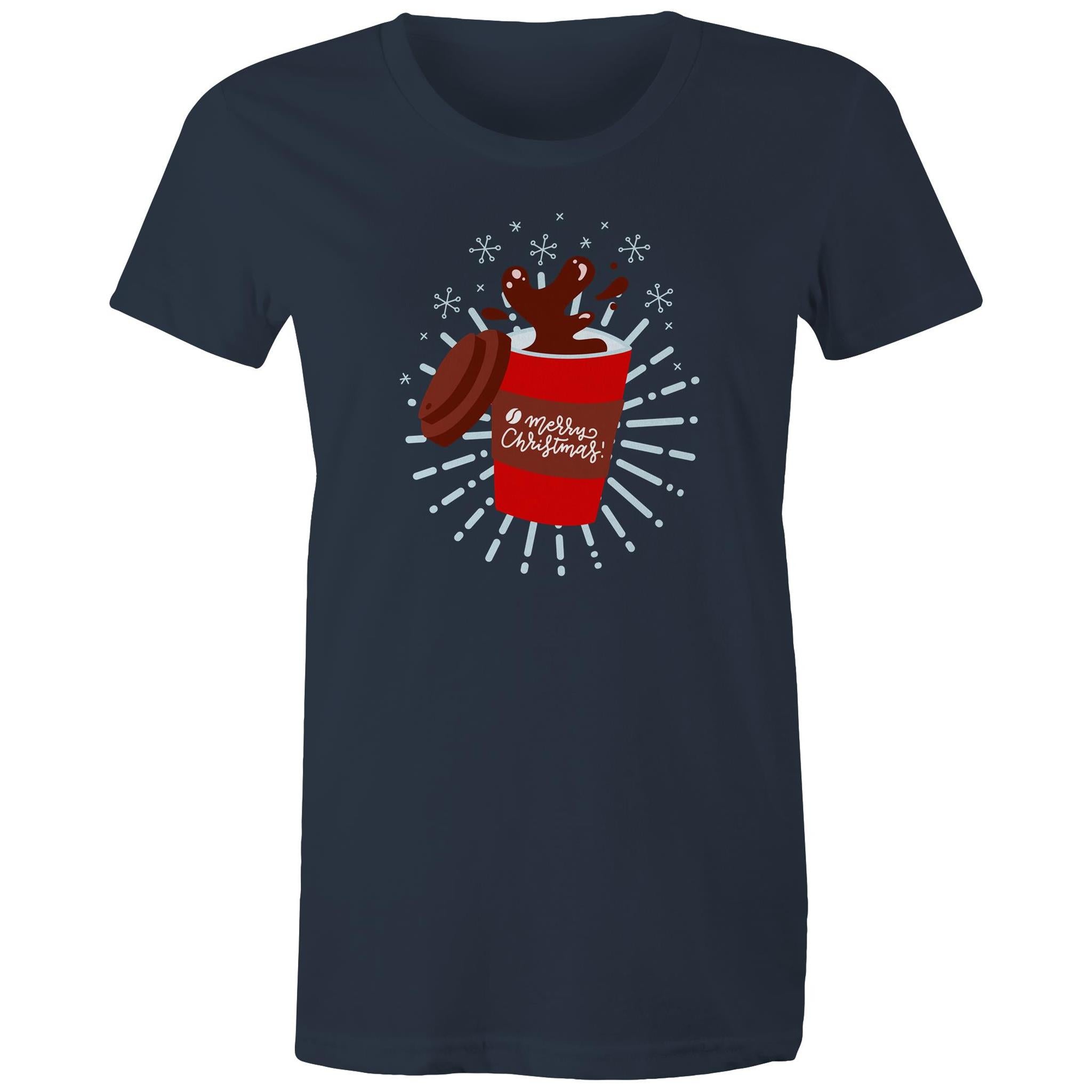 Christmas Coffee - Womens T-shirt Navy Womens Christmas T-shirt Christmas Printed In Australia