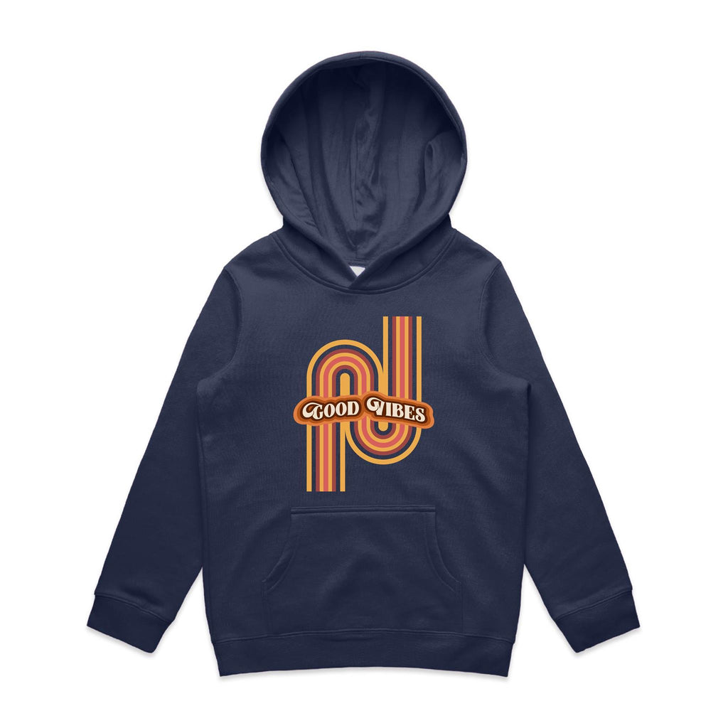 Good Vibes - Kids Hoodie Midnight Blue Kids Hoodie Printed In Australia