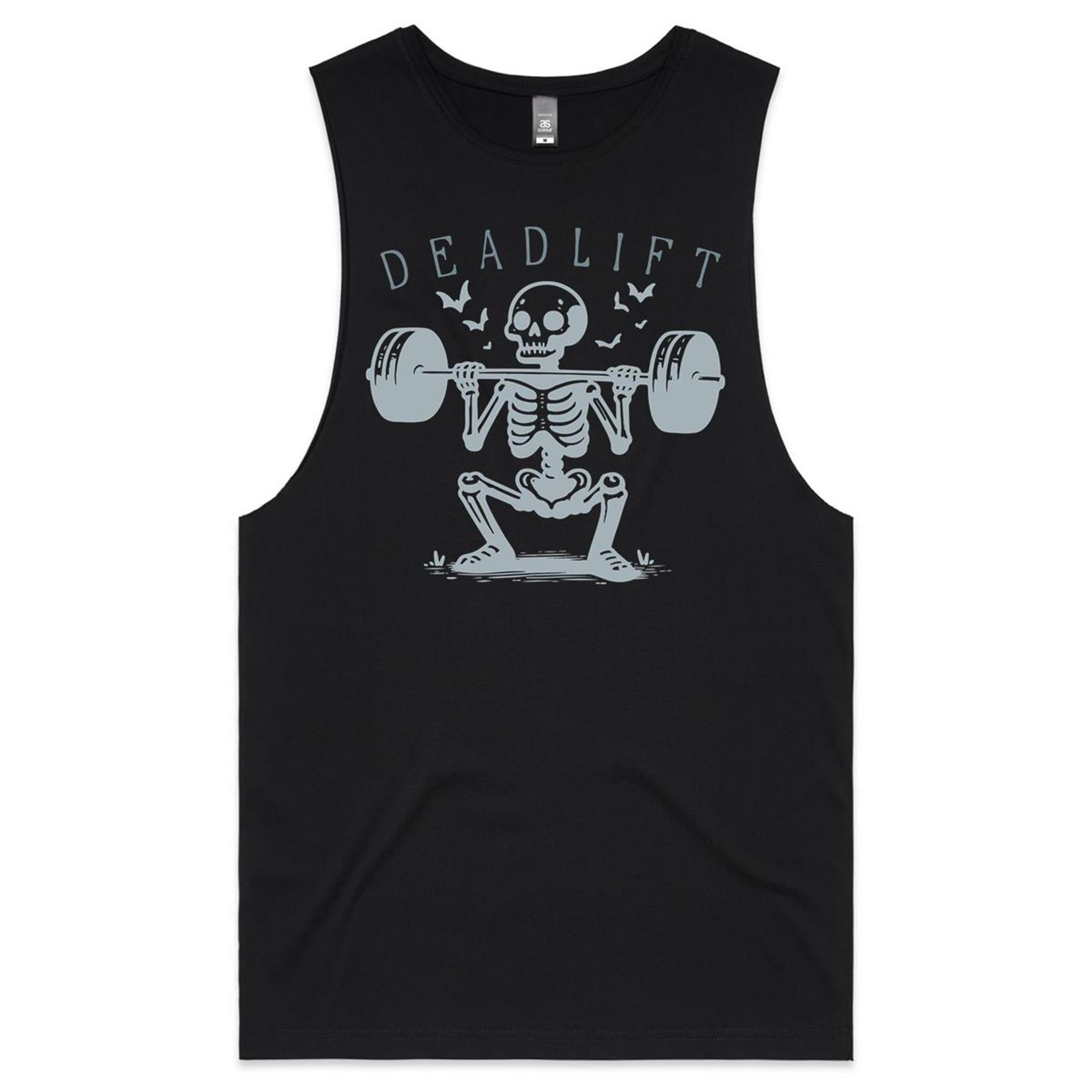 Deadlift, Skeleton Lifting Weights - Tank Top Tee Black Drop Arm Tank Top Fitness Printed In Australia