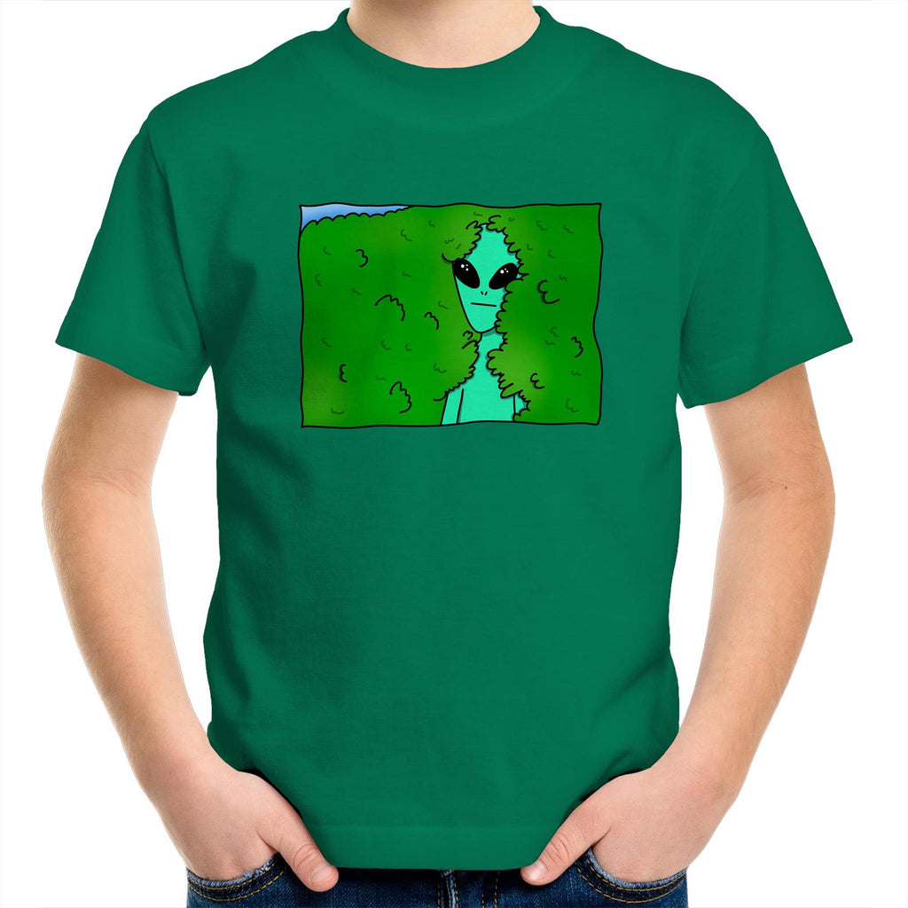 Alien Backing Into Hedge Meme - Kids Youth T-Shirt Kelly Green Kids Youth T-shirt Printed In Australia Sci Fi