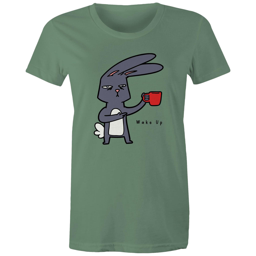 Rabbit Coffee, Wake Up - Womens T-shirt Sage Womens T-shirt animal Coffee Printed In Australia