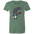 Rabbit Coffee, Wake Up - Womens T-shirt Sage Womens T-shirt animal Coffee Printed In Australia