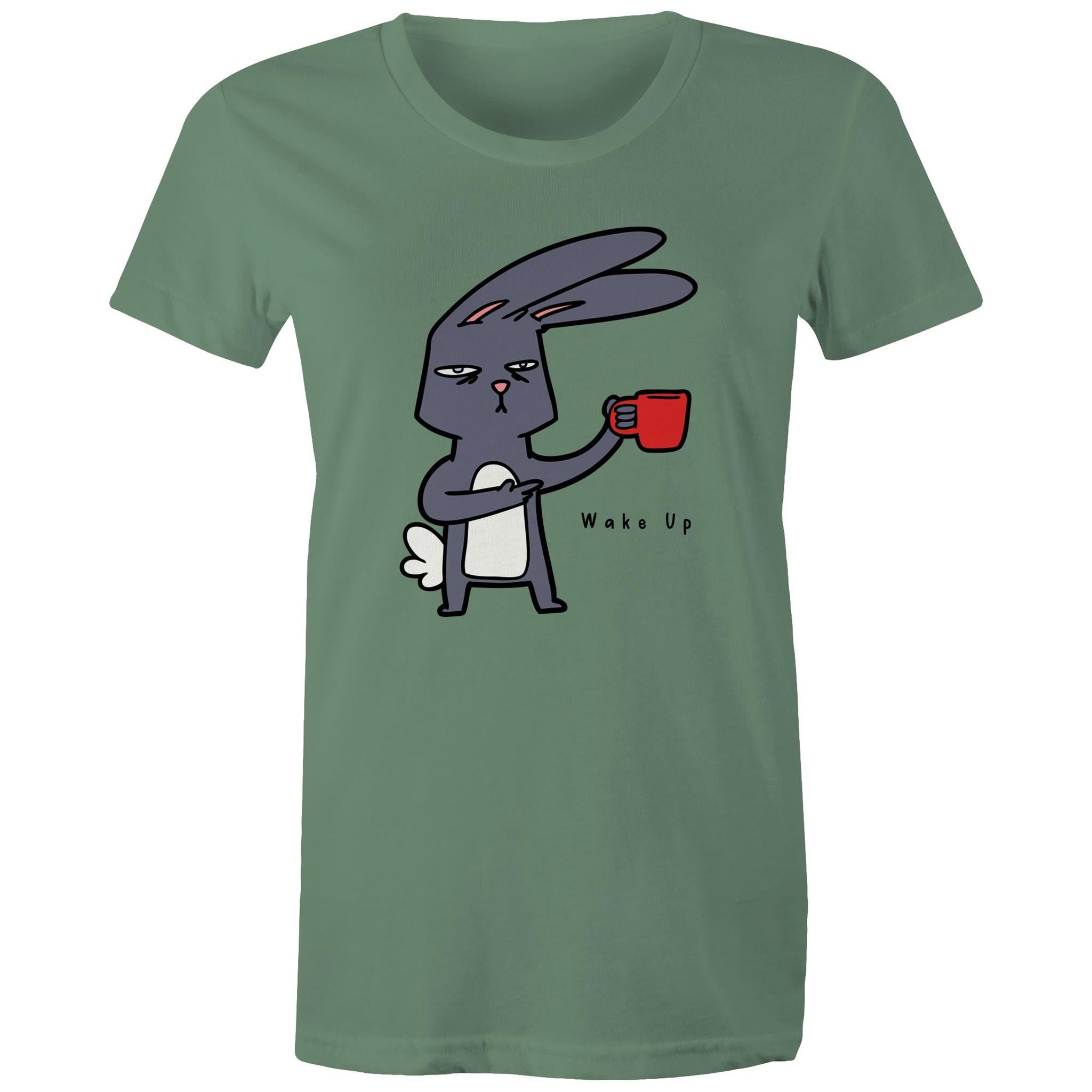 Rabbit Coffee, Wake Up - Womens T-shirt Sage Womens T-shirt animal Coffee Printed In Australia