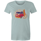 Drive And Surf - Womens T-shirt Pale Blue Womens T-shirt Printed In Australia Summer Surf