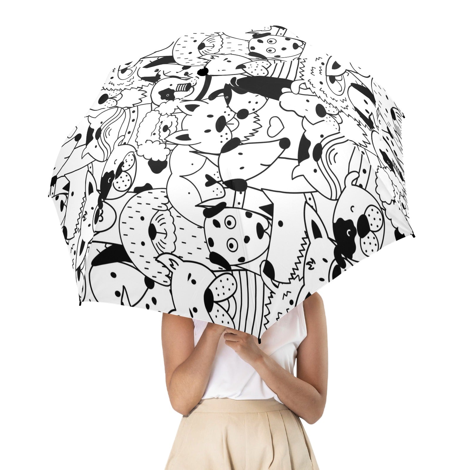 Black And White Dogs - Semi-Automatic Foldable Umbrella (Model U12) Semi-Automatic Foldable Umbrella (U12)