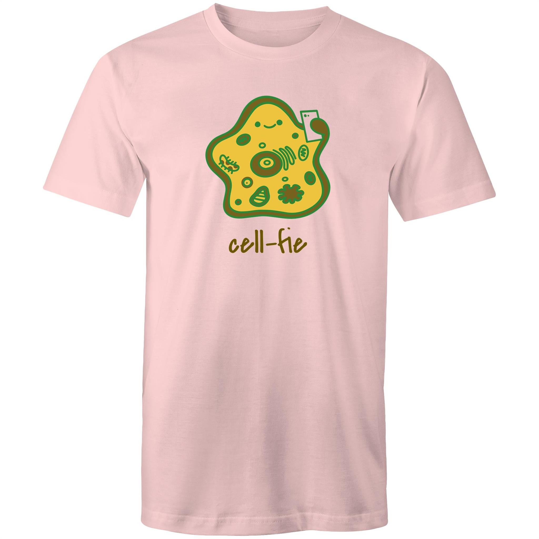 Cell-fie, Cell, Selfie - Mens T-Shirt Pink Mens T-shirt Printed In Australia Science