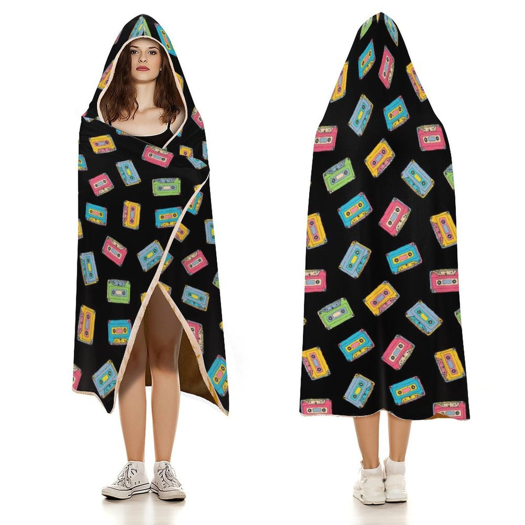 Colourful Cassette Tapes Kids Hooded Blanket 100cm x 130cm Kids Hooded Blanket Music Printed Offshore Retro