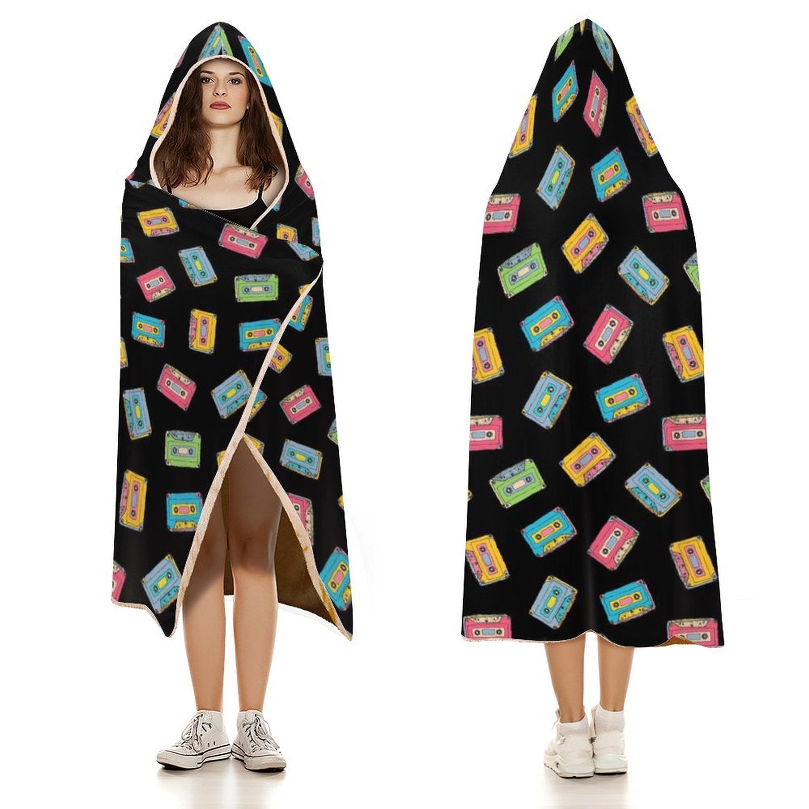 Colourful Cassette Tapes Kids Hooded Blanket 100cm x 130cm Kids Hooded Blanket Music Printed Offshore Retro