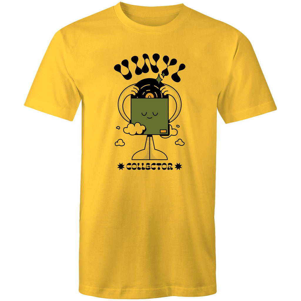 Vinyl Collector, Music Records - Mens T-Shirt Yellow Mens T-shirt Music Printed In Australia Retro