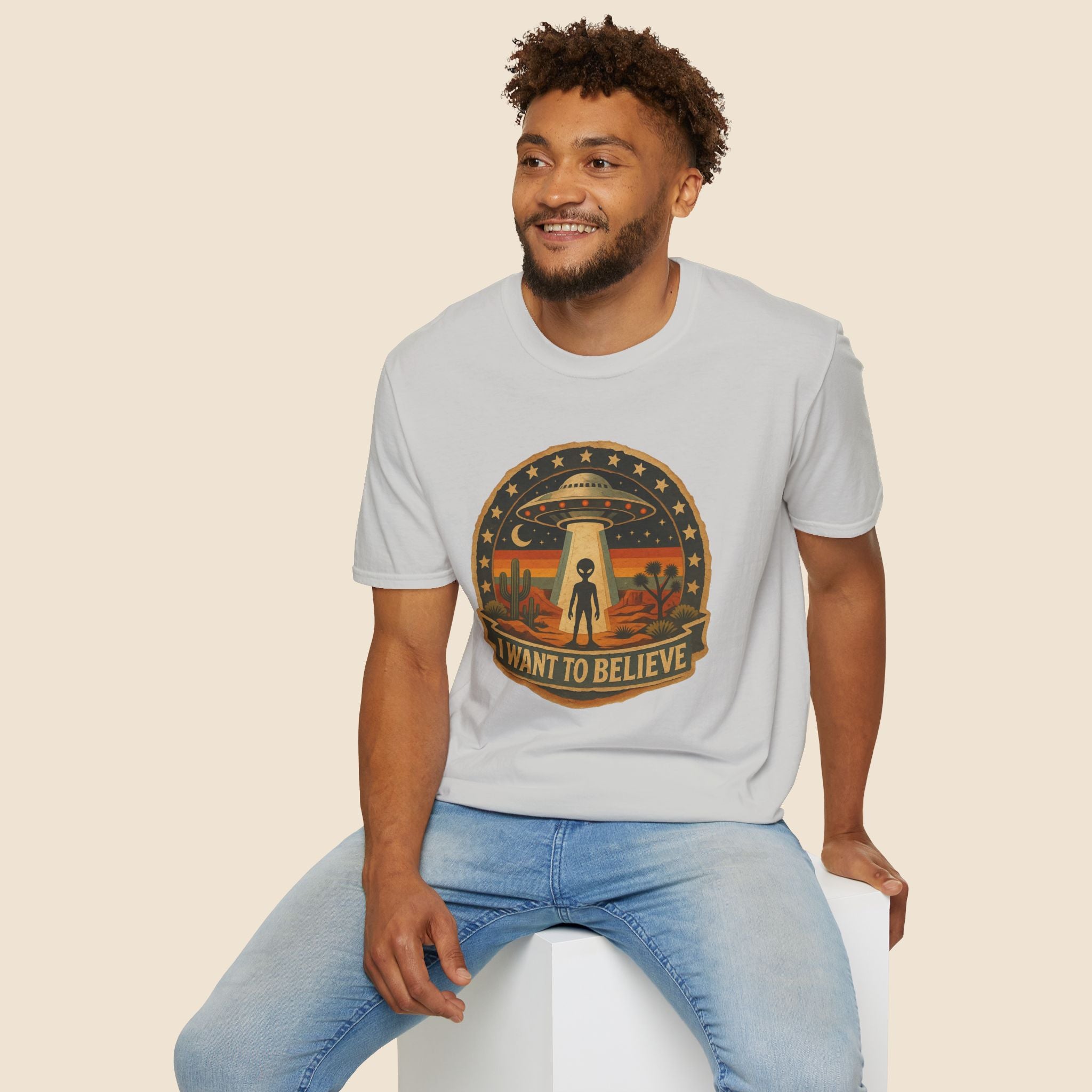 I Want To Believe UFO Alien Abduction Unisex T-Shirt Ice Grey Unisex Adult T-shirt Globally Fulfilled Sci Fi