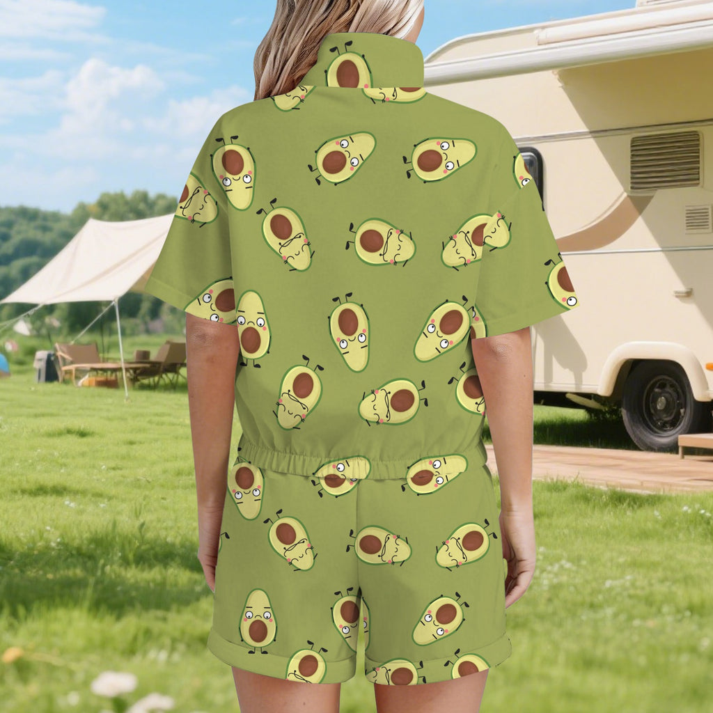 Avocado Characters Women's Windbreaker Short Set Women's Windbreaker Short Set Food Printed Offshore