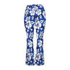 Blue Hawaiian Floral High Waist Crossover Tummy Control Flare Leggings High Waist Flare Leggings Plants Printed Offshore