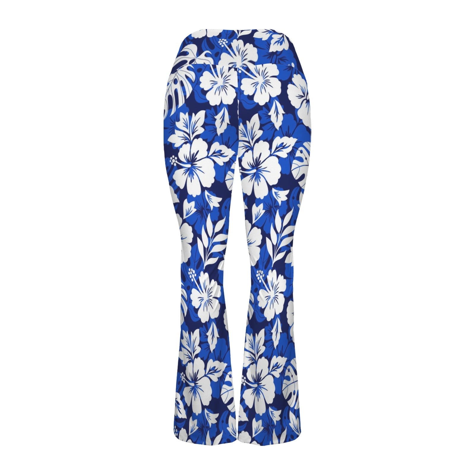 Blue Hawaiian Floral High Waist Crossover Tummy Control Flare Leggings High Waist Flare Leggings Plants Printed Offshore