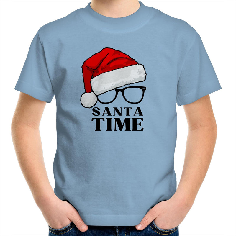 Santa Time - Kids Youth T-Shirt Carolina Blue Kids Christmas T-shirt Christmas Printed In Australia