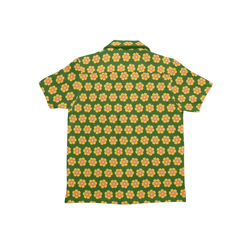 Yellow Flowers On Green Junior Kids Hawaiian Shirt