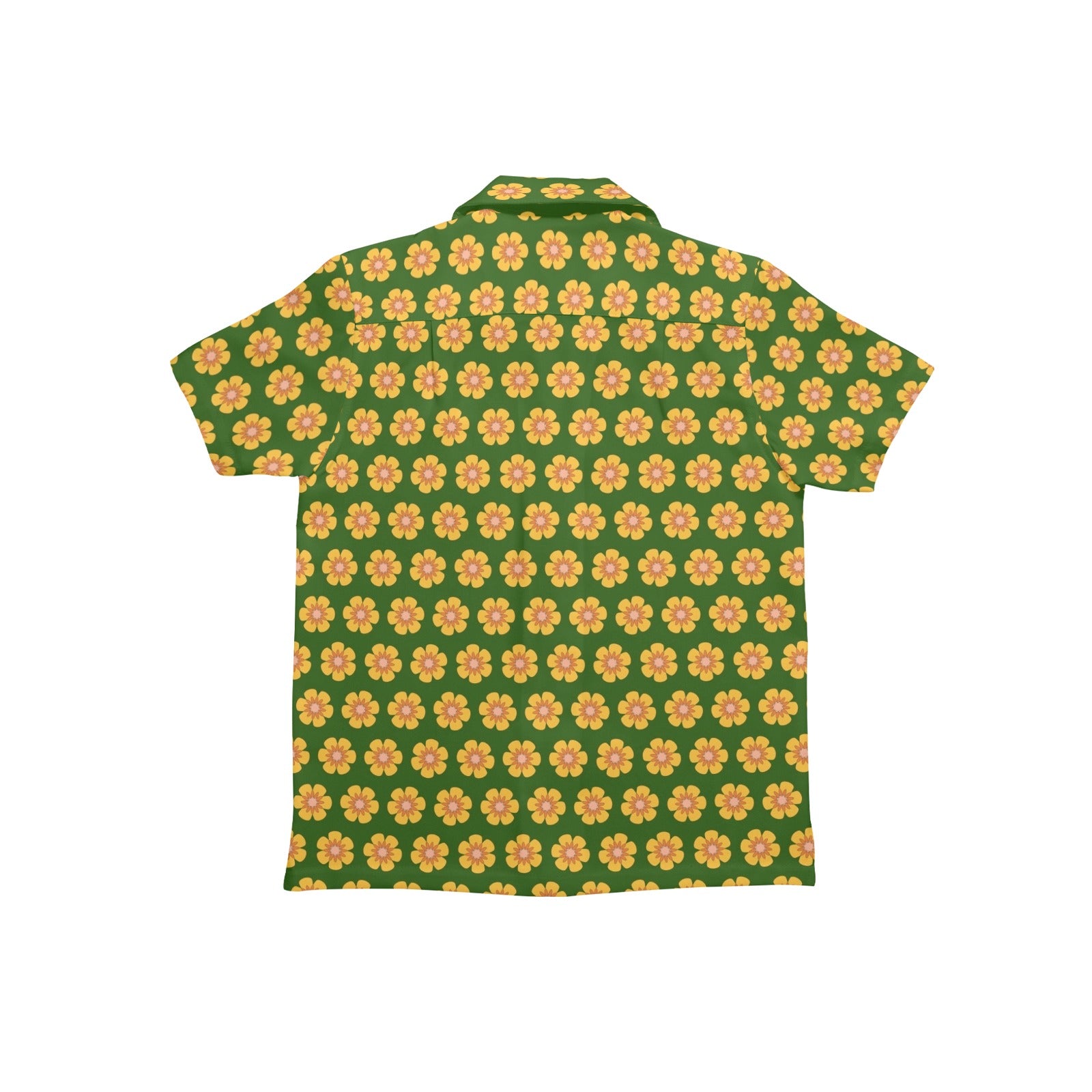 Yellow Flowers On Green Junior Kids Hawaiian Shirt