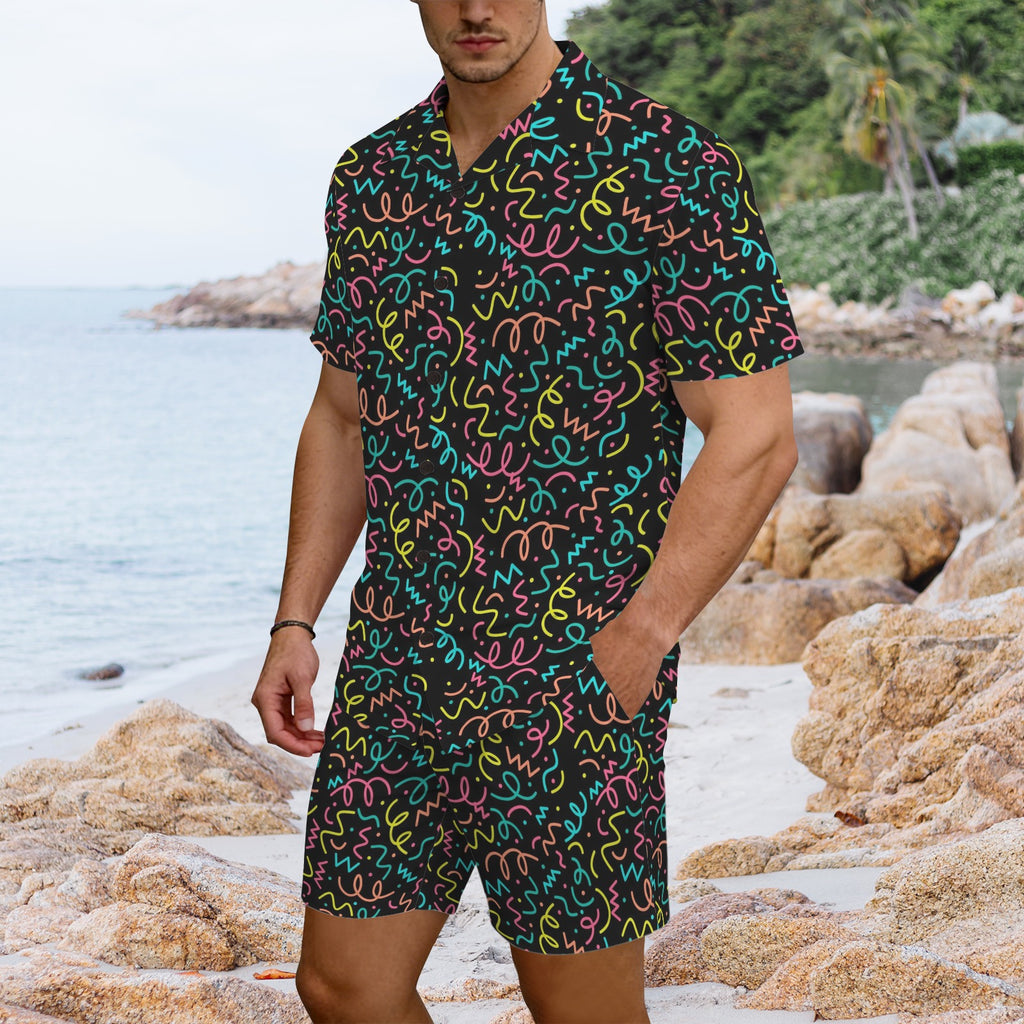 Squiggle Time Men's Hawaiian Shirt & Shorts Set Men's Hawaiian Shirt & Shorts Set Printed Offshore