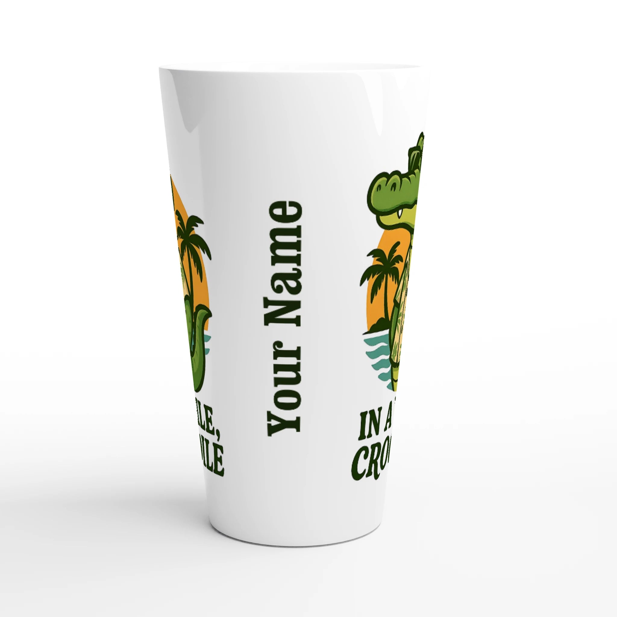 Personalised - In A While, Crocodile - White Latte 17oz Ceramic Mug Personalised Latte Mug animal Globally Fulfilled