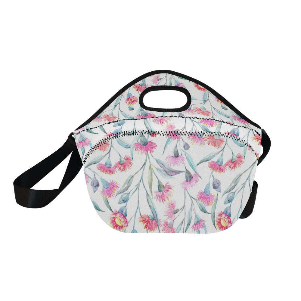 Pink Eucalyptus Flowers Neoprene Lunch Bag/Large (Model 1669) Neoprene Lunch Bag Plants Printed Offshore