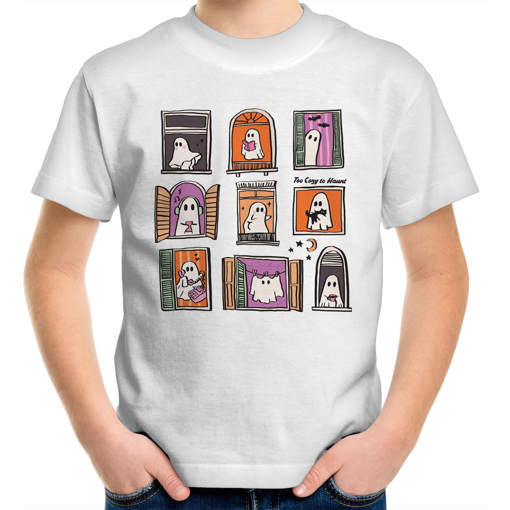 Ghosts In Windows - Kids Youth T-Shirt White Kids Youth T-shirt Halloween Printed In Australia