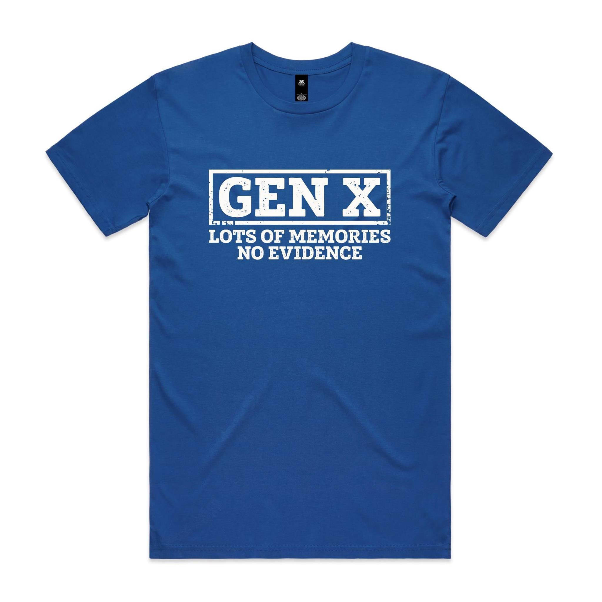 Gen X, Lots Of Memories, No Evidence - Men's AS Colour T-shirt Bright Royal Mens T-shirt Printed In Australia