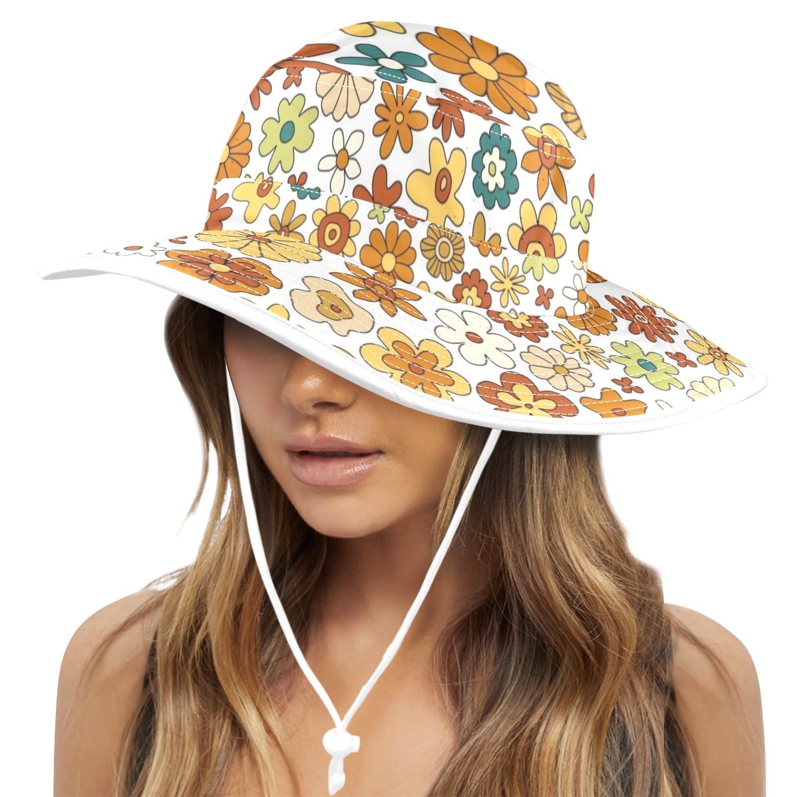 70's Style Floral Wide Brim Bucket Hat Wide Brim Bucket Hat Plants Printed Offshore
