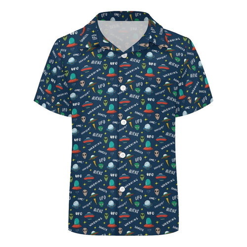 Aliens And UFO's Kids Youth Short Sleeve Button Up Shirt Kids Short Sleeve Shirt Printed Offshore Sci Fi