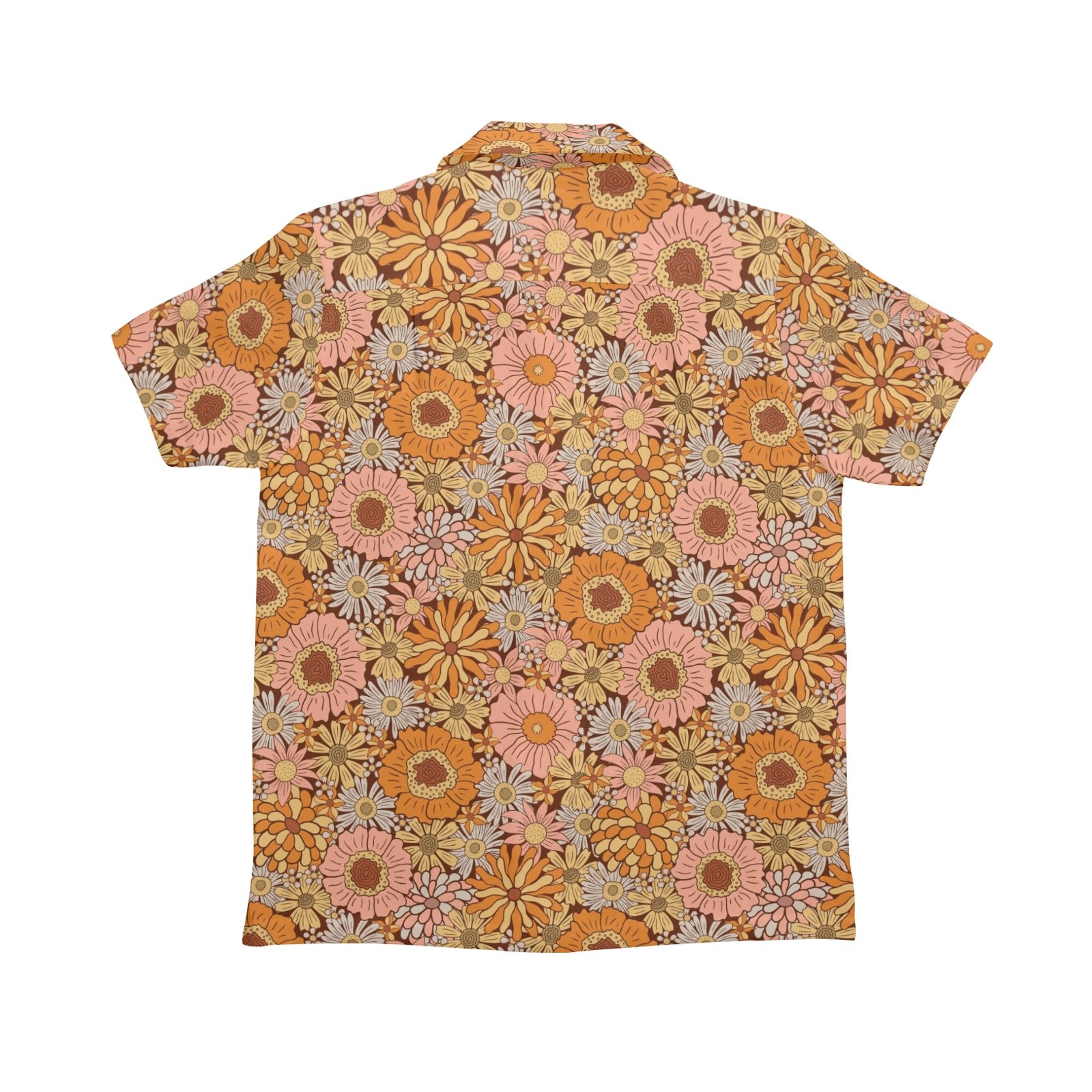 Orange Retro Floral Senior Kids Hawaiian Shirt