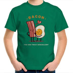 Bacon, You Are Truly Egg-cellent - Kids Youth T-Shirt Kelly Green Kids Youth T-shirt Food Funny Printed In Australia