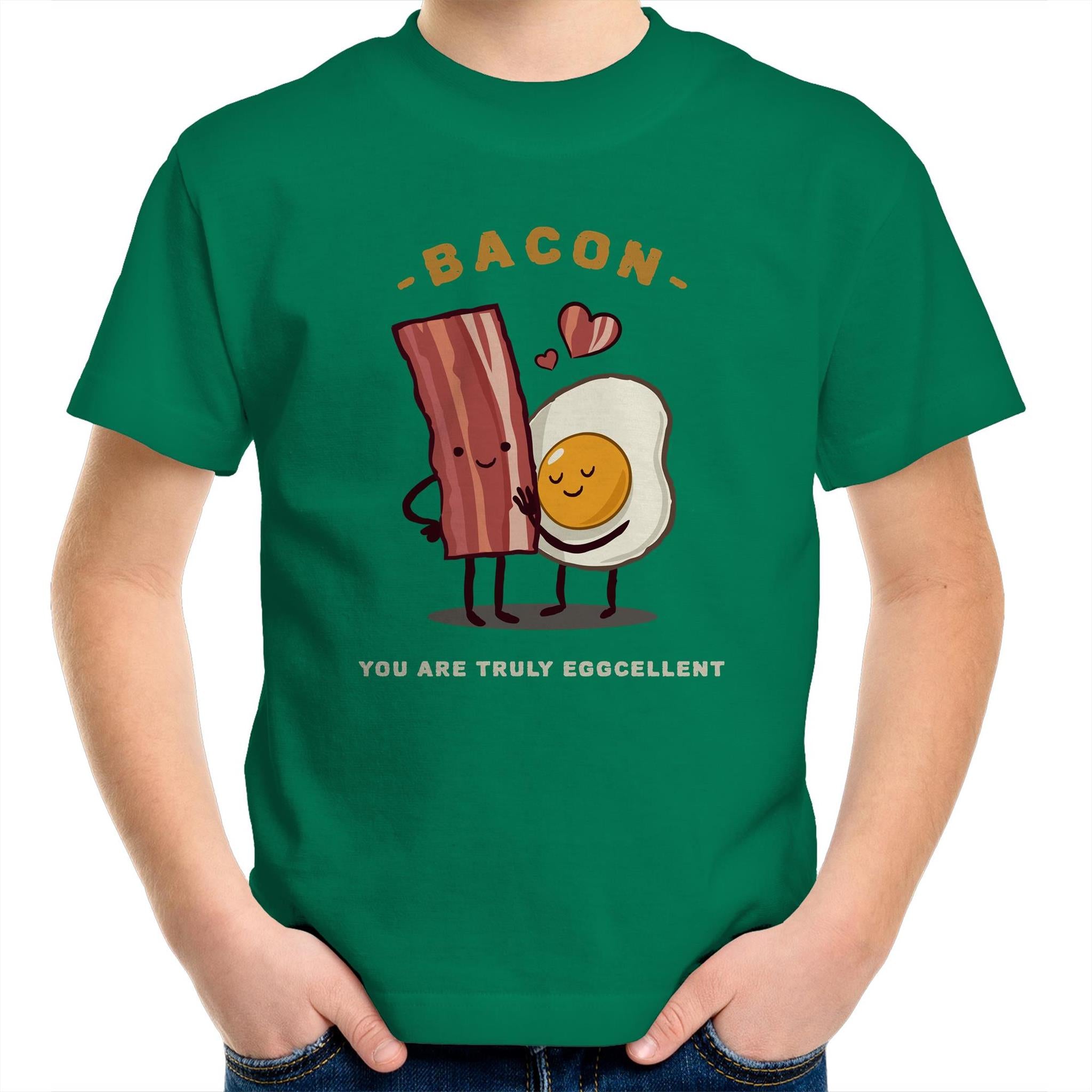 Bacon, You Are Truly Egg-cellent - Kids Youth T-Shirt Kelly Green Kids Youth T-shirt Food Funny Printed In Australia