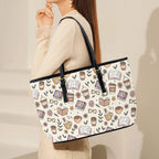 Books And Coffee - Leather Tote Bag-Large
