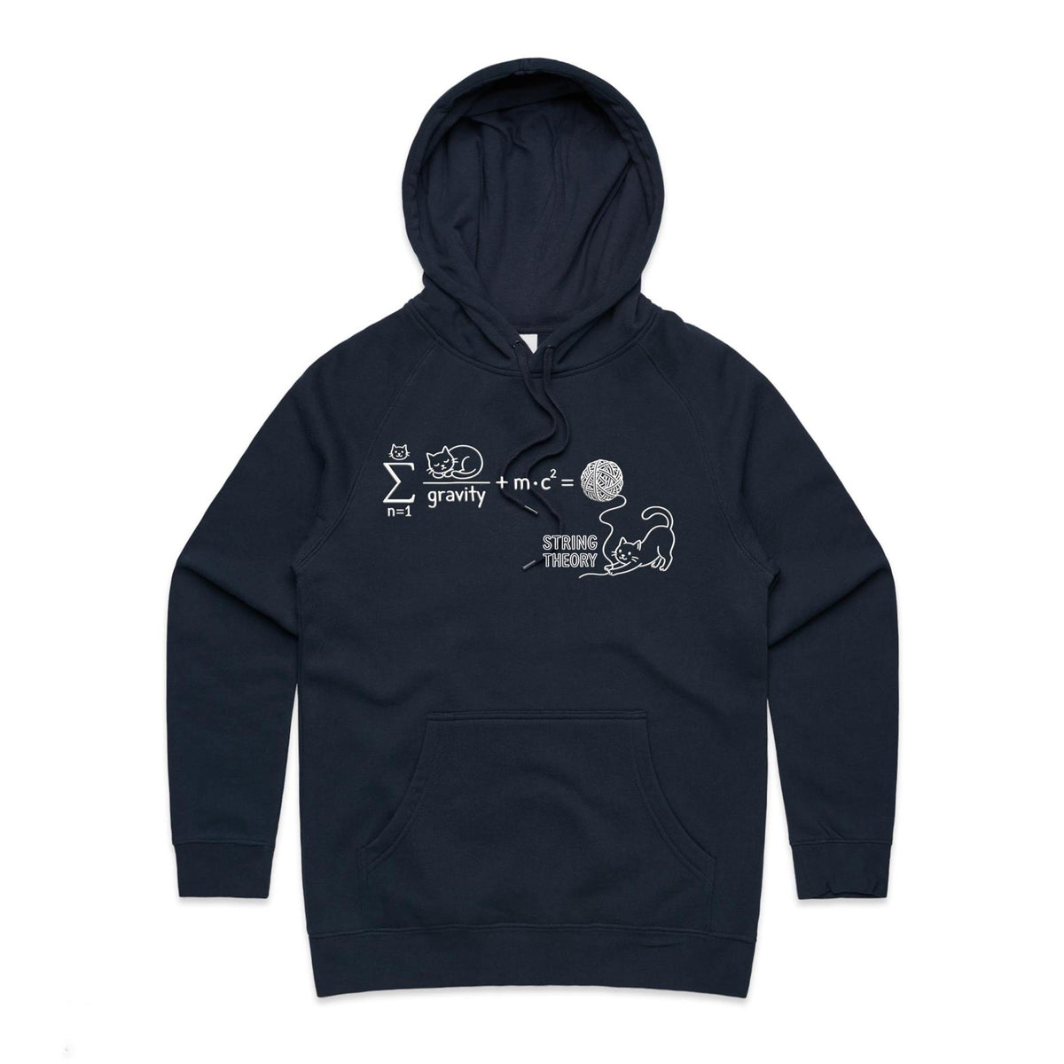 Cat String Theory Physics Women's AS Colour Hoodie Navy Womens Hoodie animal Printed In Australia Science