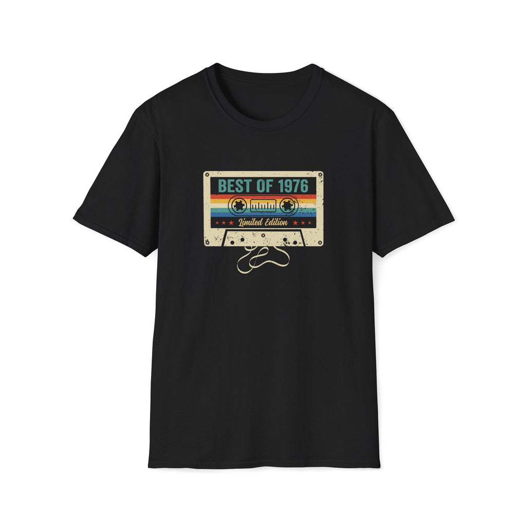 Turning 50, Best Of 1976, Cassette Tape Unisex Softstyle T-Shirt Black Unisex Adult T-shirt Australian Printer Birthday Music Retro