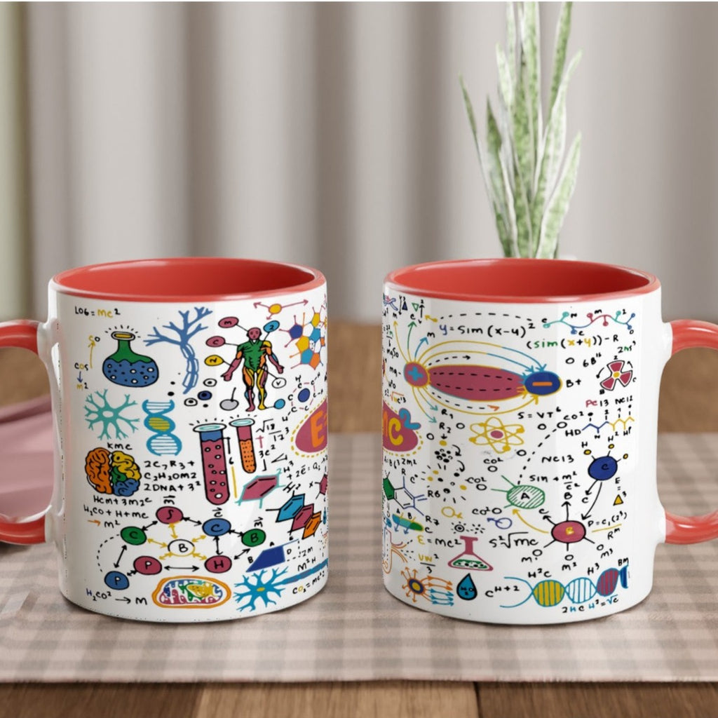 Science Time - White 11oz Ceramic Mug with Colour Inside Ceramic Red Colour 11oz Mug Globally Fulfilled Science